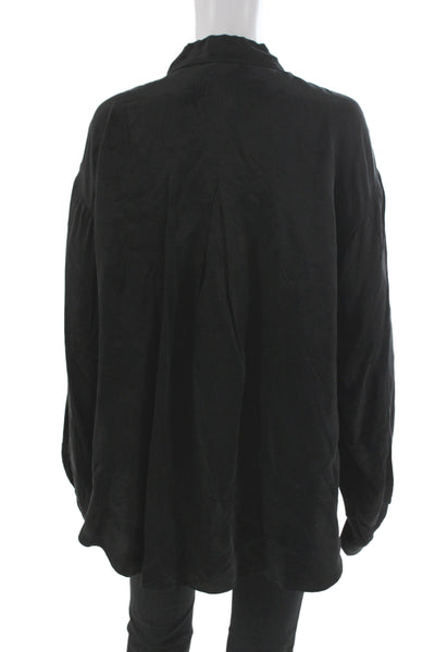 Left on Friday Women Basic Collared Long Sleeve Black Button-Up Cupro Size M