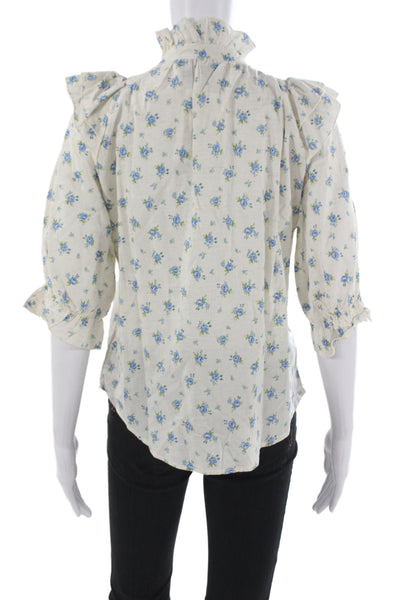 The Shirt Womens Beige Floral High Neck Button Up Blouse 3/4 Sleeve Size M
