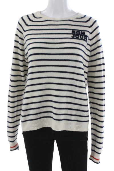 Birds of Paradis by Trovata Unisex White Striped Cashmere Pullover Size L