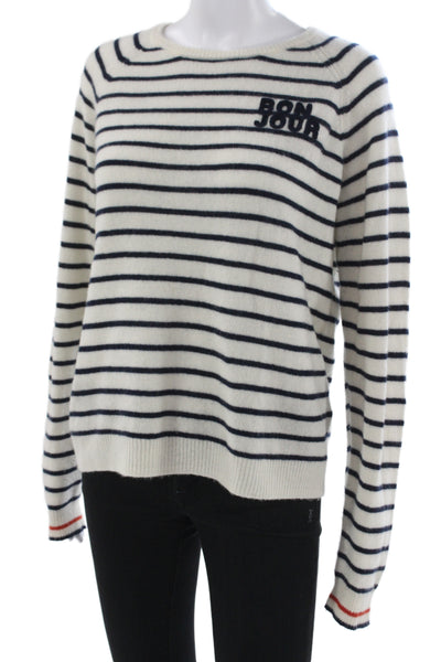 Birds of Paradis by Trovata Unisex White Striped Cashmere Pullover Size L