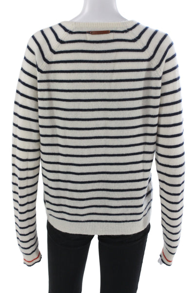 Birds of Paradis by Trovata Unisex White Striped Cashmere Pullover Size L
