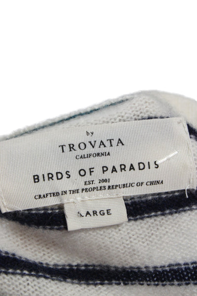 Birds of Paradis by Trovata Unisex White Striped Cashmere Pullover Size L