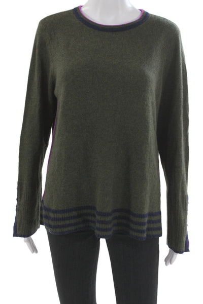 Lisa Todd Unisex Striped Cashmere Pullover Sweater Green Size L