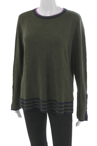 Lisa Todd Unisex Striped Cashmere Pullover Sweater Green Size L