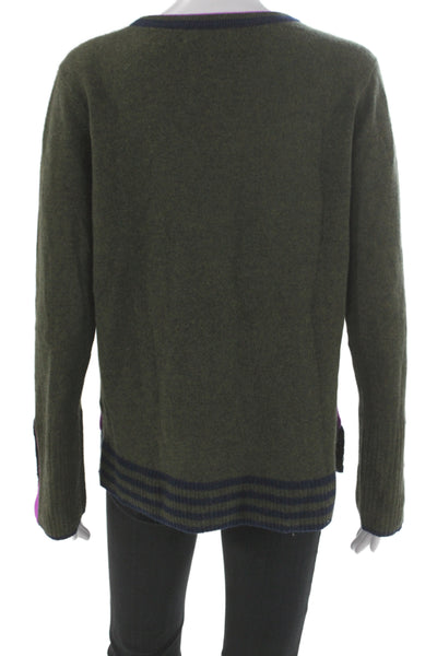 Lisa Todd Unisex Striped Cashmere Pullover Sweater Green Size L