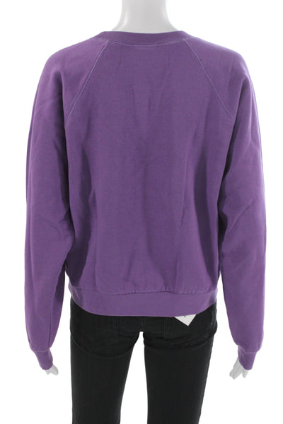 Loup Unisex Pullover Sweatshirt Purple Crew Neck Long Sleeve Cotton Size L