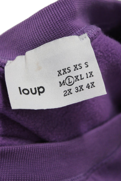 Loup Unisex Pullover Sweatshirt Purple Crew Neck Long Sleeve Cotton Size L
