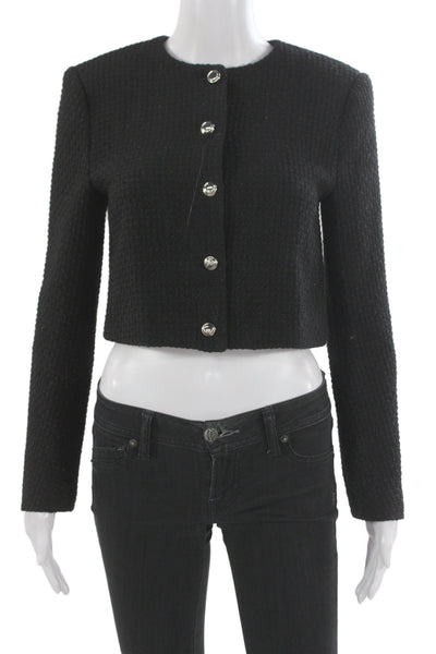 Caara Women Black Blazer Round Neck Button Long Sleeve Poly Wool Size XS