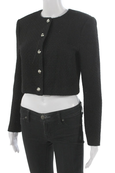 Caara Women Black Blazer Round Neck Button Long Sleeve Poly Wool Size XS
