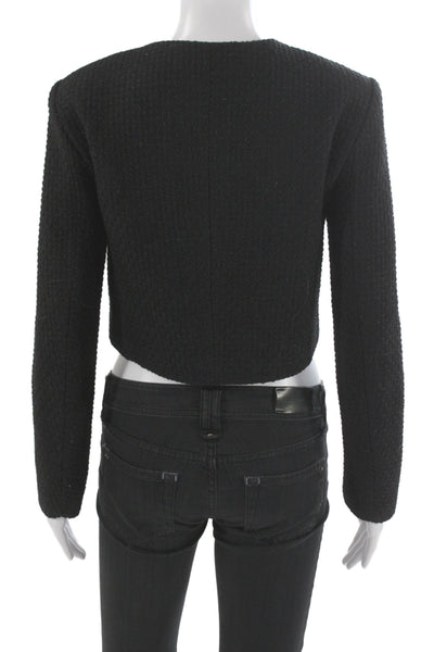 Caara Women Black Blazer Round Neck Button Long Sleeve Poly Wool Size XS