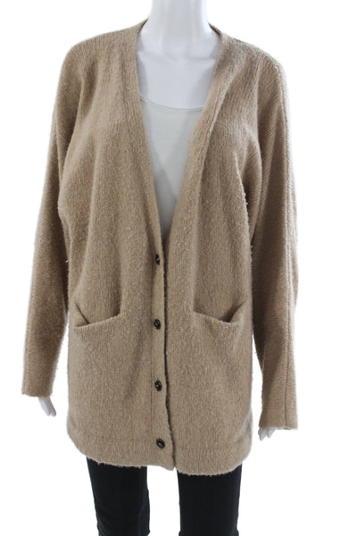 Xirena Unisex Cardigan Beige V-Neck Button Wool Cashmere Long Sleeve Size M