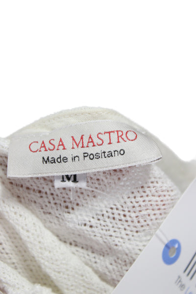 Casa Mastro Women Cropped Kimono Top White V-Neck Tie Long Sleeve Linen Size M