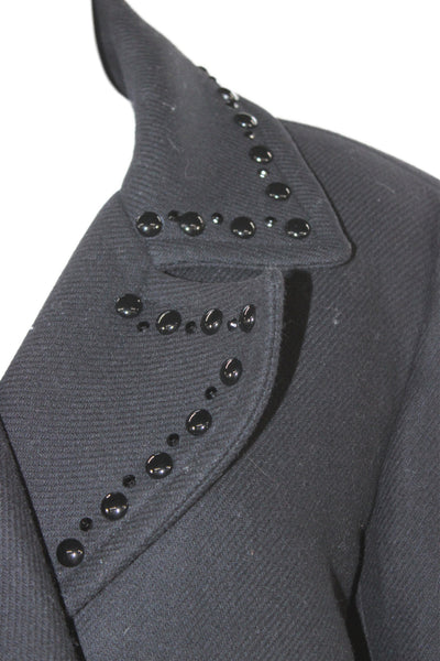 Zara Women Wool Pea Coat Black Collared Button Long Sleeve Size L