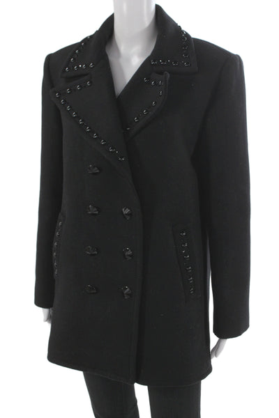 Zara Women Wool Pea Coat Black Collared Button Long Sleeve Size L