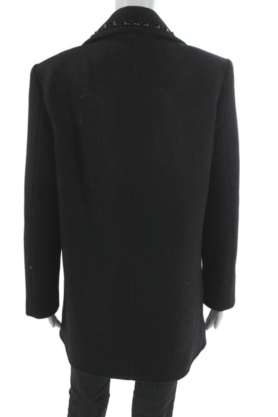 Zara Women Wool Pea Coat Black Collared Button Long Sleeve Size L