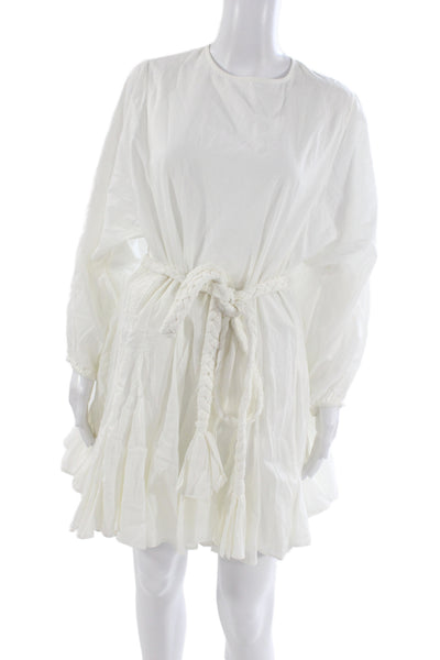 Rhode Women Shift Shirt Dress White Cotton Long Sleeve Tie Size S