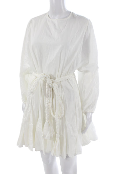 Rhode Women Shift Shirt Dress White Cotton Long Sleeve Tie Size S