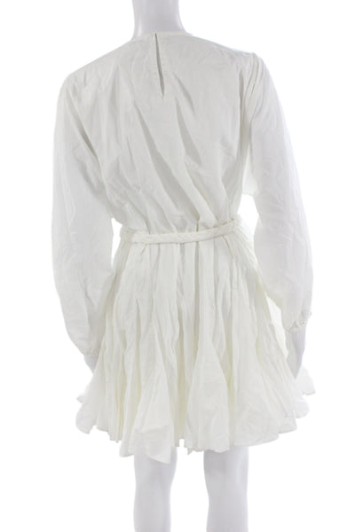 Rhode Women Shift Shirt Dress White Cotton Long Sleeve Tie Size S