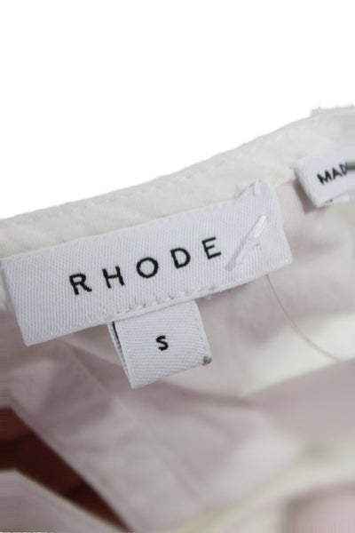 Rhode Women Shift Shirt Dress White Cotton Long Sleeve Tie Size S