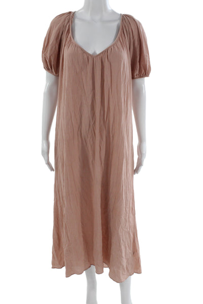 9 Seed Women Kaftan Maxi Satin V-Neck Short Sleeve Pink Beach Dress Size S