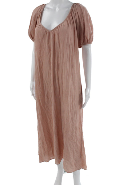 9 Seed Women Kaftan Maxi Satin V-Neck Short Sleeve Pink Beach Dress Size S