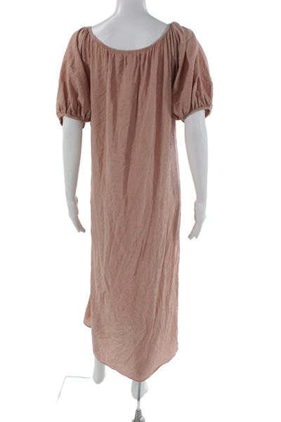 9 Seed Women Kaftan Maxi Satin V-Neck Short Sleeve Pink Beach Dress Size S