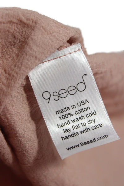 9 Seed Women Kaftan Maxi Satin V-Neck Short Sleeve Pink Beach Dress Size S