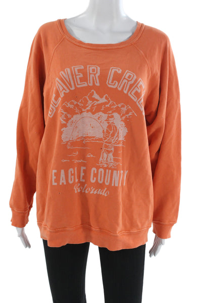 Retro Brand Womens Pullover Sweatshirt Orange 100% Cotton Long Sleeve Size M