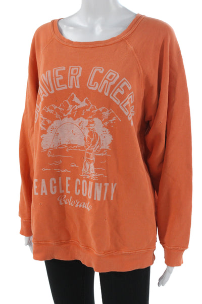 Retro Brand Womens Pullover Sweatshirt Orange 100% Cotton Long Sleeve Size M