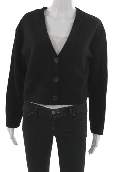 Zara Womens Black V-Neck Cardigan Button Cotton Polyester Long Sleeve Size S