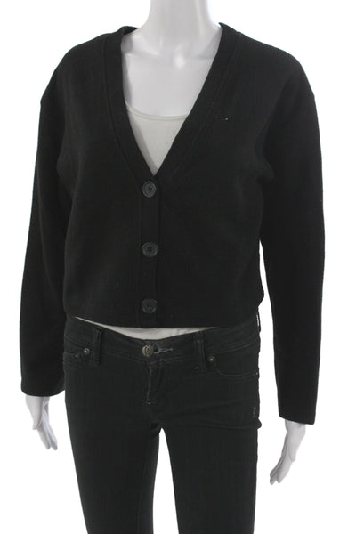 Zara Womens Black V-Neck Cardigan Button Cotton Polyester Long Sleeve Size S