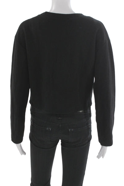 Zara Womens Black V-Neck Cardigan Button Cotton Polyester Long Sleeve Size S