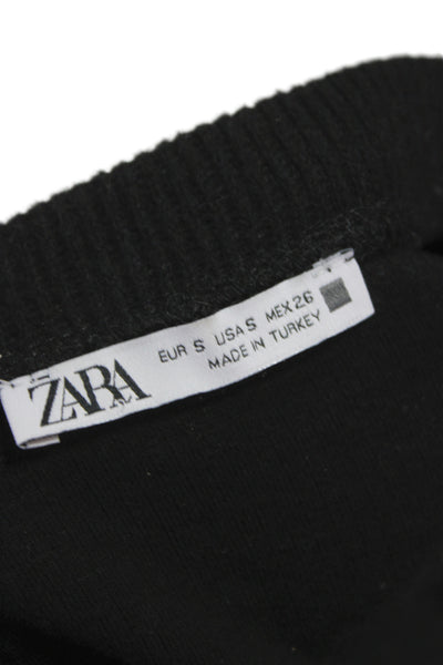 Zara Womens Black V-Neck Cardigan Button Cotton Polyester Long Sleeve Size S