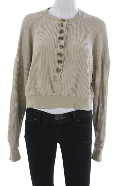 Electric & Rose Women Henley Sweatshirt Beige Button Crew Neck Size XS