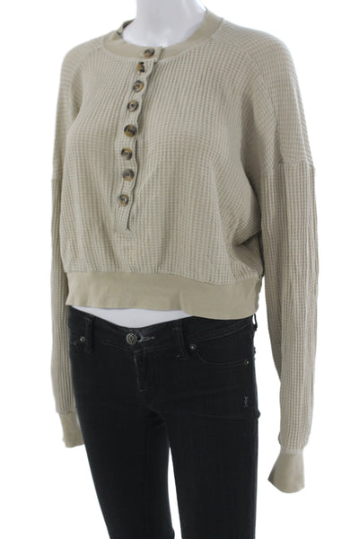 Electric & Rose Women Henley Sweatshirt Beige Button Crew Neck Size XS