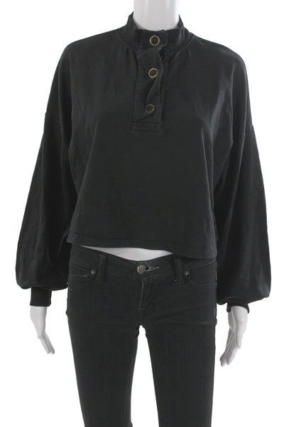 Project Social T Women Black Henley Sweatshirt Mock Neck Long Sleeve Size S