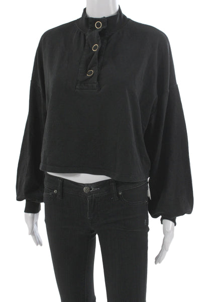 Project Social T Women Black Henley Sweatshirt Mock Neck Long Sleeve Size S