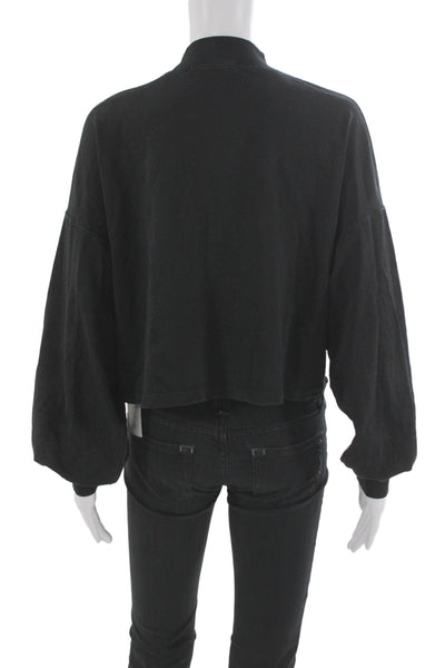 Project Social T Women Black Henley Sweatshirt Mock Neck Long Sleeve Size S