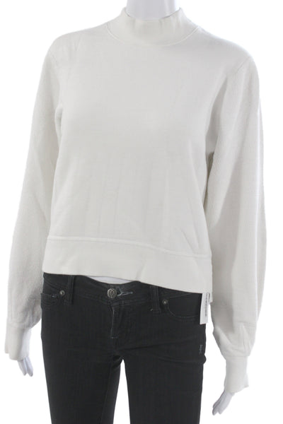 Rag & Bone Women Pullover Sweatshirt White Cotton Mock Neck Long Sleeve Size S