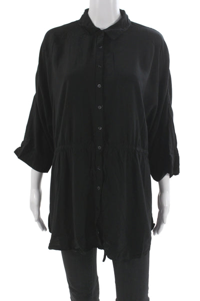 L Space Womens Collared Rayon Tunic Button Up 3/4 Sleeve Black Size XS