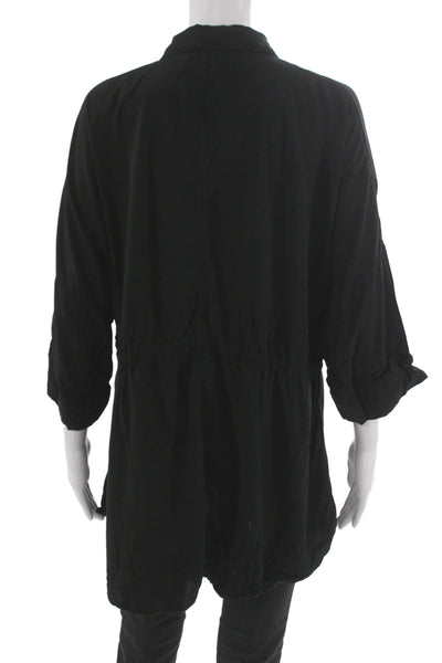 L Space Womens Collared Rayon Tunic Button Up 3/4 Sleeve Black Size XS