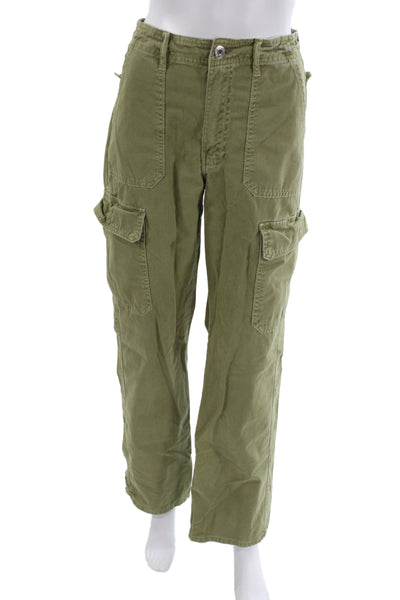 Zara Unisex Army Green Cargo Pants Cotton Button 29in Inseam Size 2