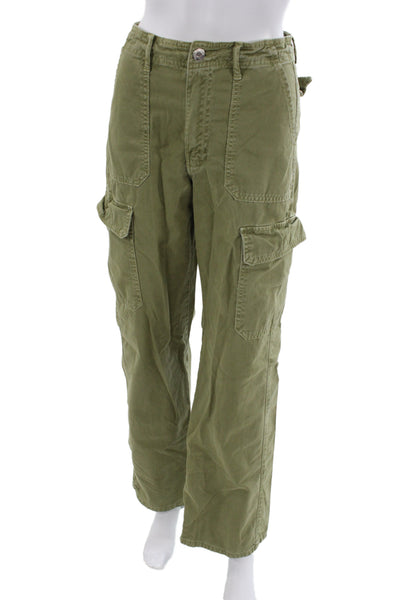 Zara Unisex Army Green Cargo Pants Cotton Button 29in Inseam Size 2