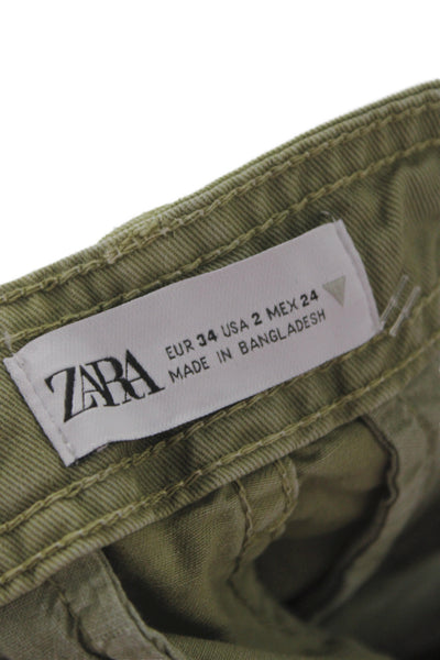 Zara Unisex Army Green Cargo Pants Cotton Button 29in Inseam Size 2