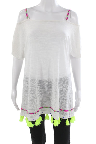 Pitusa Women White Tunic Beach Short Sleeve Top Size One Size