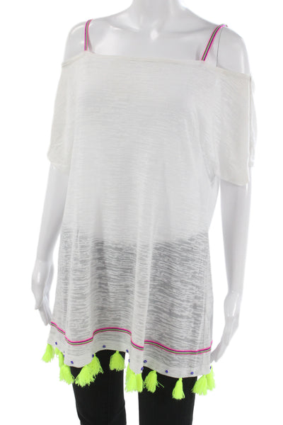 Pitusa Women White Tunic Beach Short Sleeve Top Size One Size