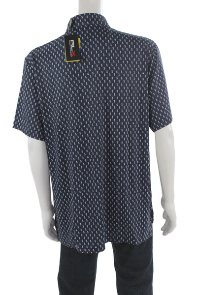 RLX Ralph Lauren Mens Pineapple Short Sleeves Shirt Navy Blue Size Large
