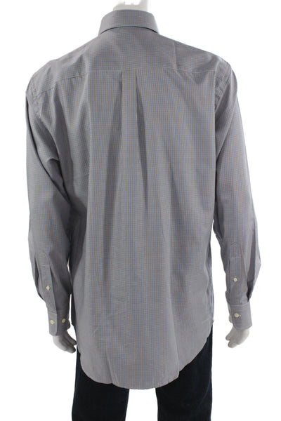 Peter Millar Mens Houndstooth Print Button Down Shirt Blue Brown Size Large