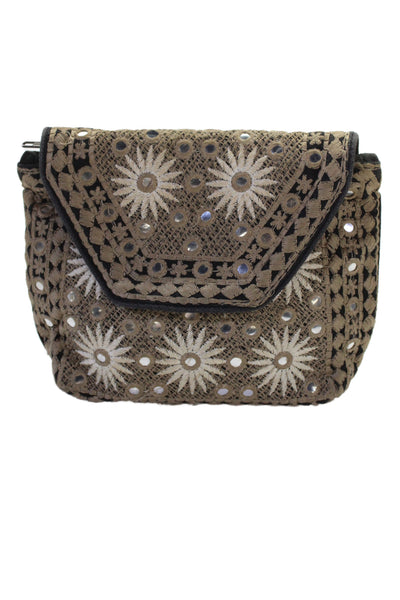 Antik Batik Womens Woven Mirror Detail Elise Pouch Handbag Beige