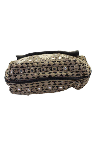 Antik Batik Womens Woven Mirror Detail Elise Pouch Handbag Beige